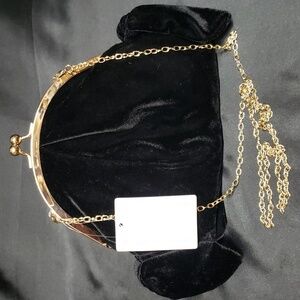 Black velvet clutch/shoulder bag with detachable gold chain by "J"